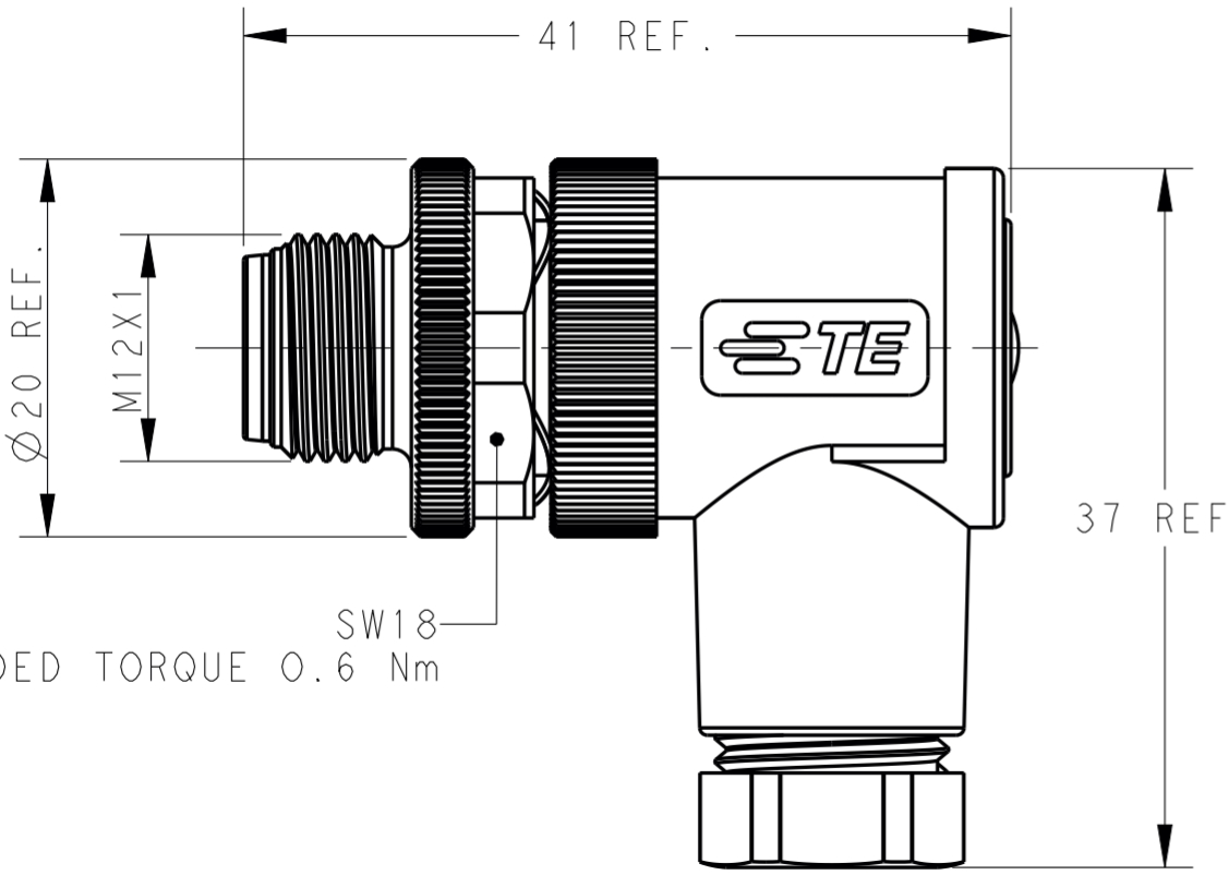 מחבר קונקטור לסנסורים זכר להלחמה לכבל TE CONNECTIVITY M12 T4113001051-000